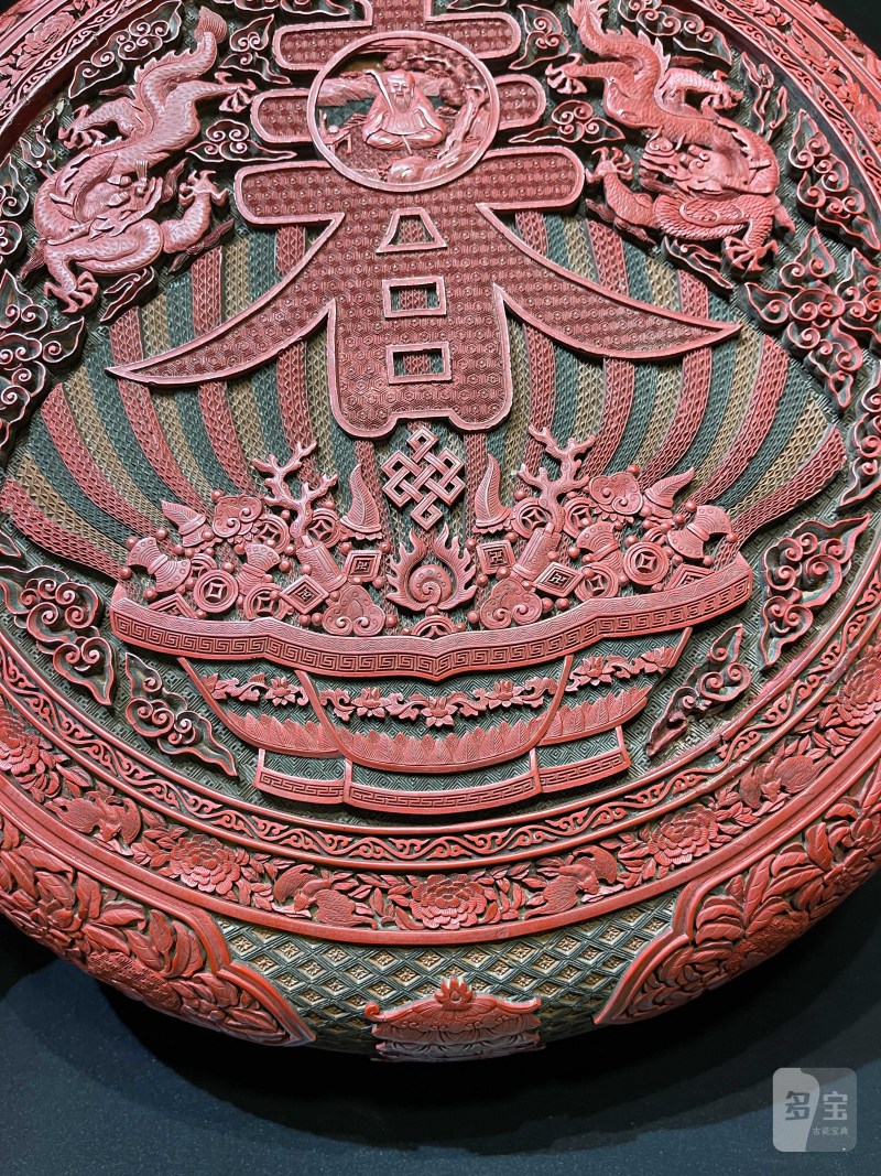 清乾隆 剔彩云龙纹春寿宝盒 - 图6
